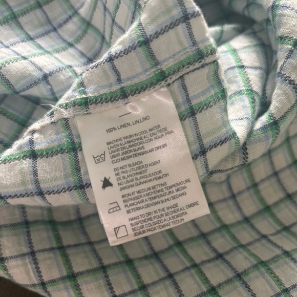 Mens Report Collection Men’s XL Linen Button Down Shirt Blue Plaid Long Sleeve - Picture 5 of 7